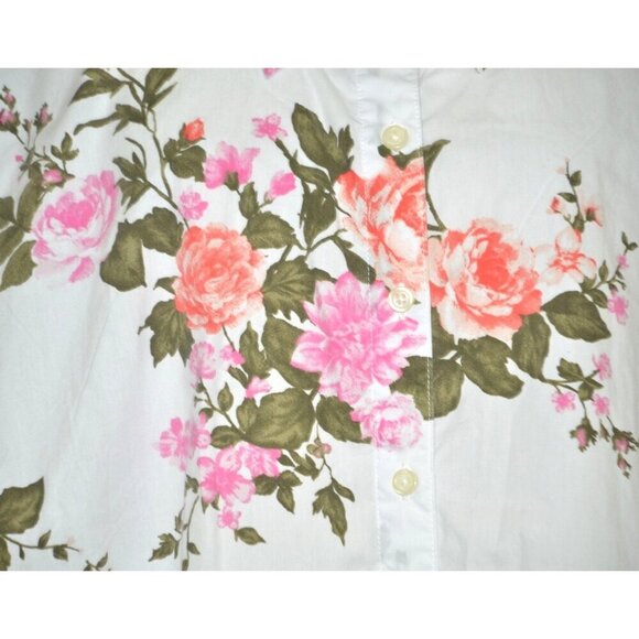 Roaman's 6X 44W White Button Front Blouse Top Pretty Pink Rose Floral Cottage - Picture 3 of 9